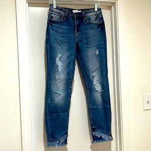 KanCan Size 9/28 Light Wash Distressed Ankle Cropped Denim with Tags